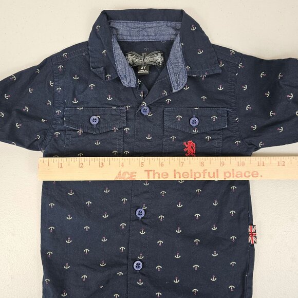 Boys 2T Anchor Boat Formal Church Anchor Boat Nautical Bttn Down Shirt Navy Blue - Picture 14 of 14